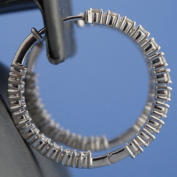 18k white Gold inside out Hoop Earrings studded with 3.42 carats of diamonds