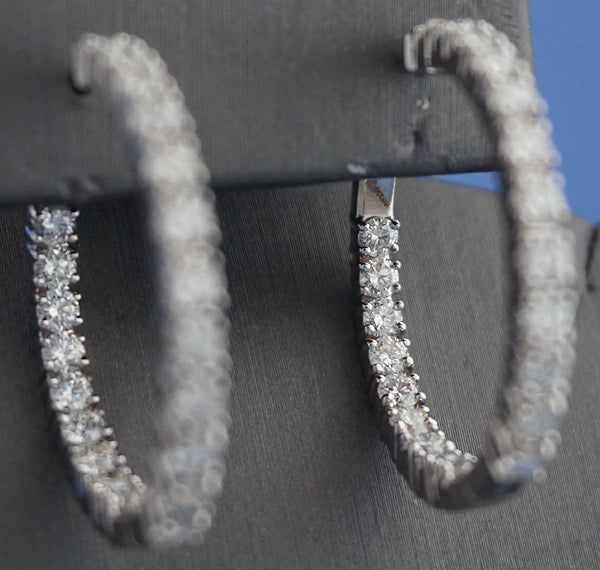 18k white Gold inside out Hoop Earrings studded with 3.42 carats of diamonds