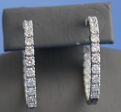 18k white Gold inside out Hoop Earrings studded with 3.42 carats of diamonds