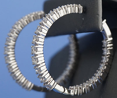 18k white Gold inside out Hoop Earrings studded with 3.42 carats of diamonds