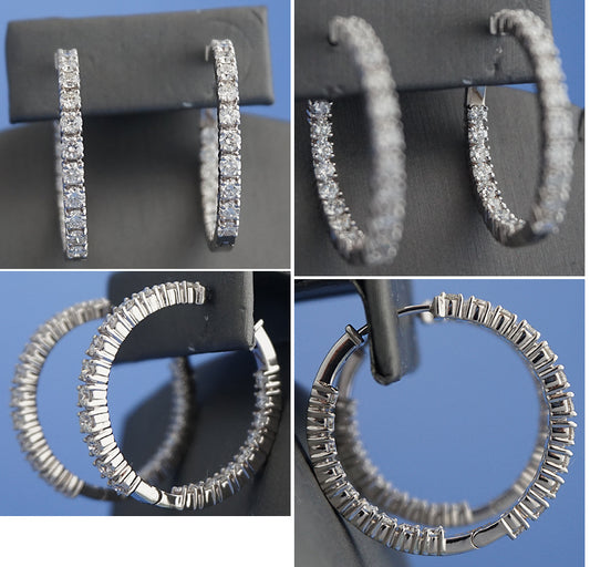 18k white Gold inside out Hoop Earrings studded with 3.42 carats of diamonds