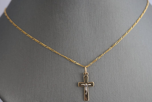 14k Gold baby necklace with 2 tone Cross pendant