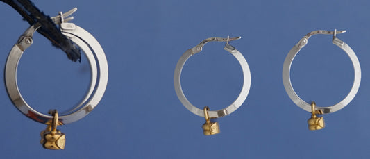 Platinum hoop Earrings with 22k gold dangling charm